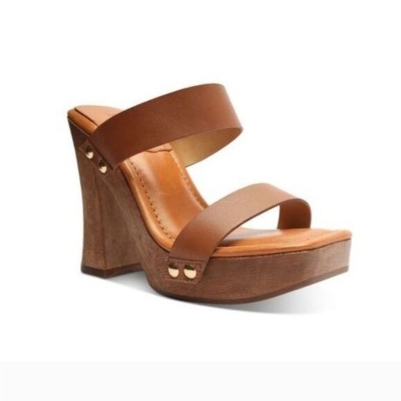Schutz Aryana Leather Wooden Heel Platform Sandals Size 8 - Picture 1 of 12
